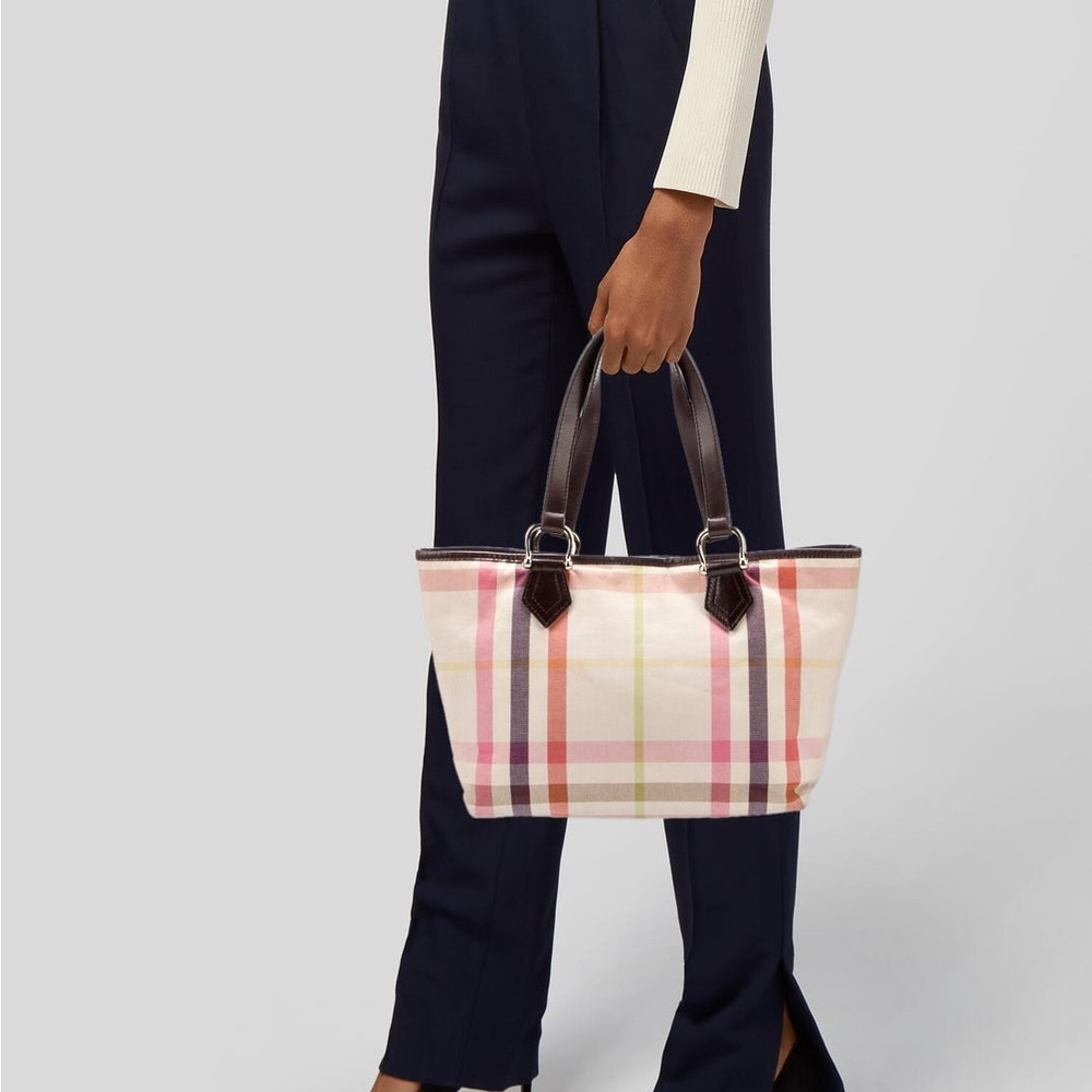 Authenticated Burberry Canvas Leather Trimmed Rainbow Checkered Shoulder Bag
